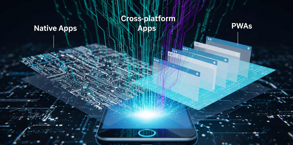 Akıllı telefonda görüntülenen farklı mobil uygulama türleri
