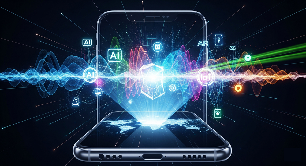 Yapay zeka, IoT, 5G gibi modern uygulama geliştirme teknolojilerinin kolajı